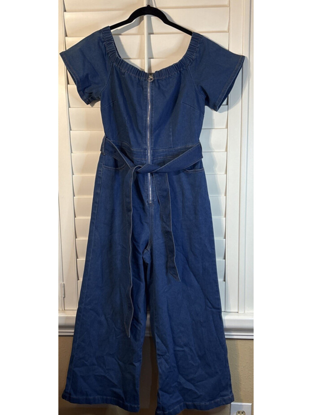 Flying Tomato Off the Shoulder Denim Jumpsuit Boho Hippie Large